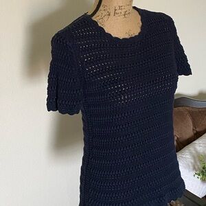 Banana Republic Cotton Blend Navy Crochet Knit Top, Sz M